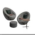 Leisure Sofa Set with Curved Design Green Orange Cushions Grey Ottoman and Small Wooden Table