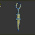 Golden Sculpture with Ring Top Conical Shape Polished Metal Surface on Dark Background with Reflection