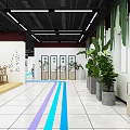 Chinese Style Display Space With Blue And White Porcelain Calligraphy And Green Plants