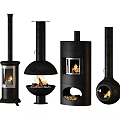 Different Black Fireplaces with Stylish Designs and Burning Flames for Modern Interior Spaces