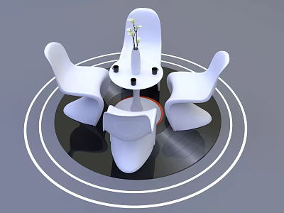 Modern Interior Design With White Chairs Round Table Vase And Concentric Circular Floor 3d model