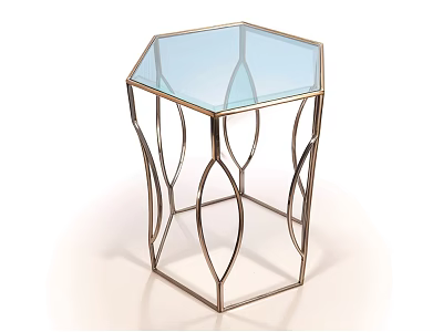 Modern Hexagonal Coffee Table With Glass Top And Curved Metal Frame 3d model