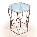 Modern Hexagonal Coffee Table With Glass Top And Curved Metal Frame
