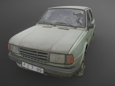 Old Damaged Vintage Car Featuring Broken Windshield And Dusty Rusty Body Exterior 3d model