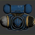 Blue Armored Robot Character With Red Eyes And Gold Accents In Sci Fi Setting