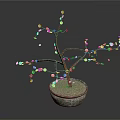Potted Plant With Pink Flowers And Brown Branches In Green Container With Sand