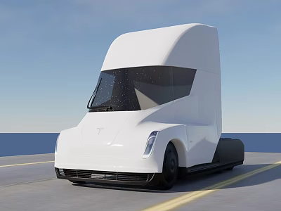White Tesla Semi Truck Driving On Road With Aerodynamic Exterior Design 3d model