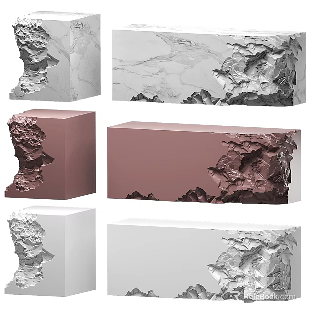 Natural Stone Wood Textured Blocks in Multiple Colors for Decorative Design Elements 3d model 