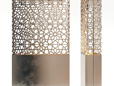 Modern Green Plant Wall Interior Design With Hollow Geometric Pattern And Metal Frame Lighting 3d model