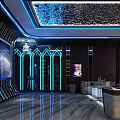 Luxurious KTV Interior with Blue Lighting Large TV Sofas and Marble Flooring 3d model