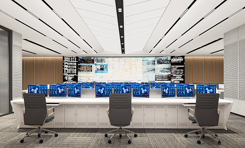 Modern monitoring room Command control room Dispatching command center Monitoring hall Command hall Office desks and chairs 3d model