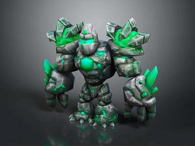 Rock Golem Creature With Rocky Body Green Glowing Crystals On Arms And Chest 3d model
