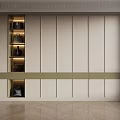 Modern Beige Wardrobe With Vertical Panels Left Open Shelves Lighting And Green Accent Strip