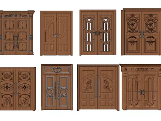 European style gate classical double carved gate combination 3d model