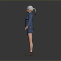 3D Model Woman With Silver Hair Blue Denim Jacket Gray Vest And Brown Shoes