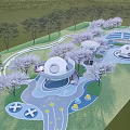 Kids Play Area With Cherry Blossom Trees Green Lawn And Modern Building Design