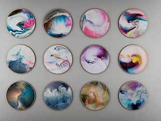Modern round frame painting round decorative painting 3d model