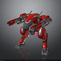Red Mechanical Robot Character With Armored Exoskeleton And Weaponized Arm Cannons 3d model