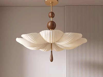 Cream Colored Petal Shaped Chandelier With Wooden Accents For Modern Interior 3d model