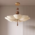 Cream Colored Petal Shaped Chandelier With Wooden Accents For Modern Interior