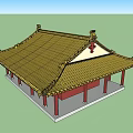 Traditional Chinese Ancient Architecture With Red Walls Golden Roof And Traditional Eaves Design