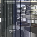 Modern Commercial Street With Curved Architecture Water Feature And Open Plaza
