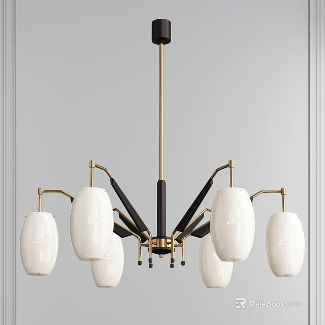 Modern Chandelier With White Lampshades And Black Gold Metal Frame Design 3d model 