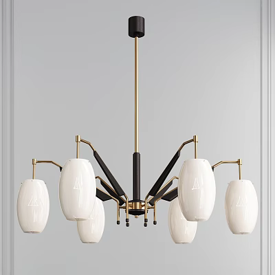 Modern Chandelier With White Lampshades And Black Gold Metal Frame Design 3d model