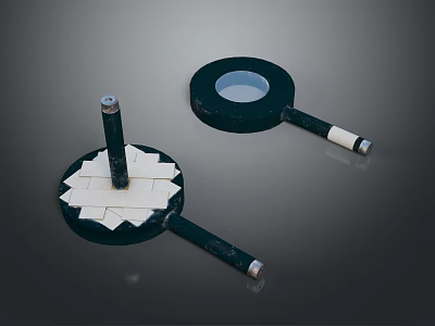 Two Black Magnifying Glasses With White Square Objects On Base And Transparent Lens 3d model