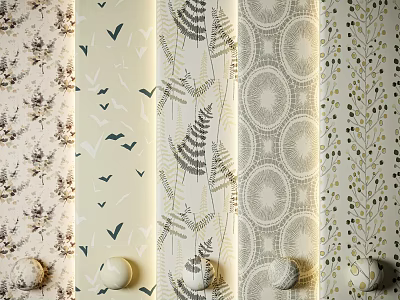 Various Wallpaper Designs With Floral Patterns Bird Motifs And Geometric Shapes 3d model