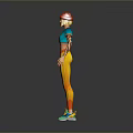 Game Movie Character Featuring Red Short Hair Blue T-shirt Lightning Bolt Yellow Pants Roller Skates