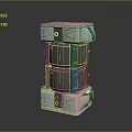 Futuristic Sci-Fi Stacked Structure With Gray Green Panels And Geometric Patterns For Tech Environments 3d model