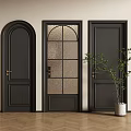 Black Hinged Doors With Glass Panels And Different Designs In Interior Space