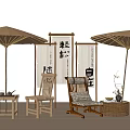 Bamboo Outdoor Chairs with Natural Umbrellas and Wooden Screens for Relaxing Casual Outdoor Spaces