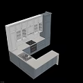 Modern Kitchen Interior With Blue And White Cabinets Glass Door And Countertop