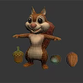 Cute Cartoon Squirrel Standing With Open Arms And Acorn Nuts