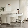 Modern White Desk With Glass Top Black Shade Lamp And White Chair