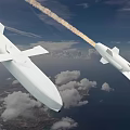 Two White Military Missiles Flying With Smoke Trails Over Cloudy Sky