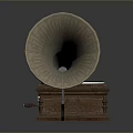 Classic Vintage Phonograph with Brass Horn Wooden Base and Gold Label Vinyl Record