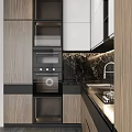 Modern Kitchen Interior With White And Wooden Cabinets And Marble Countertop