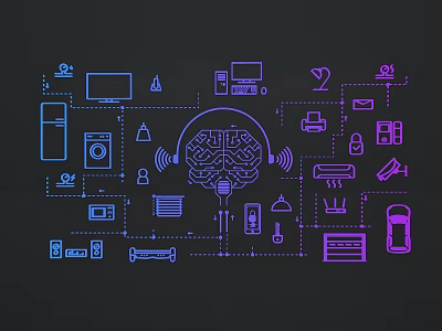 Innovative Line Carving Sculpture Featuring Brain and Connected Electronic Devices Smart Network 3d model