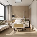 Hospital Outpatient Room With Comfortable Bed Sofa Medical Equipment Natural Light And Wooden Walls