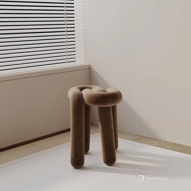Brown Plush Side Table With Curved Legs For Modern Indoor Living Space 3d model 