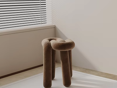 Brown Plush Side Table With Curved Legs For Modern Indoor Living Space 3d model