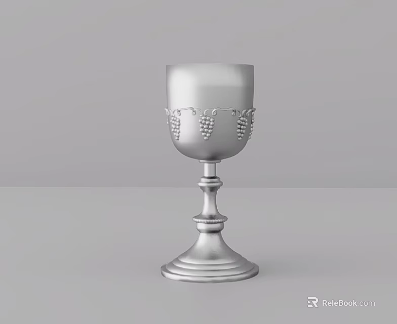 Elegant Silver Goblet With Grapevine Ornaments Tall Stem And Multi Layered Base 3d model 