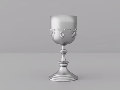 Elegant Silver Goblet With Grapevine Ornaments Tall Stem And Multi Layered Base 3d model