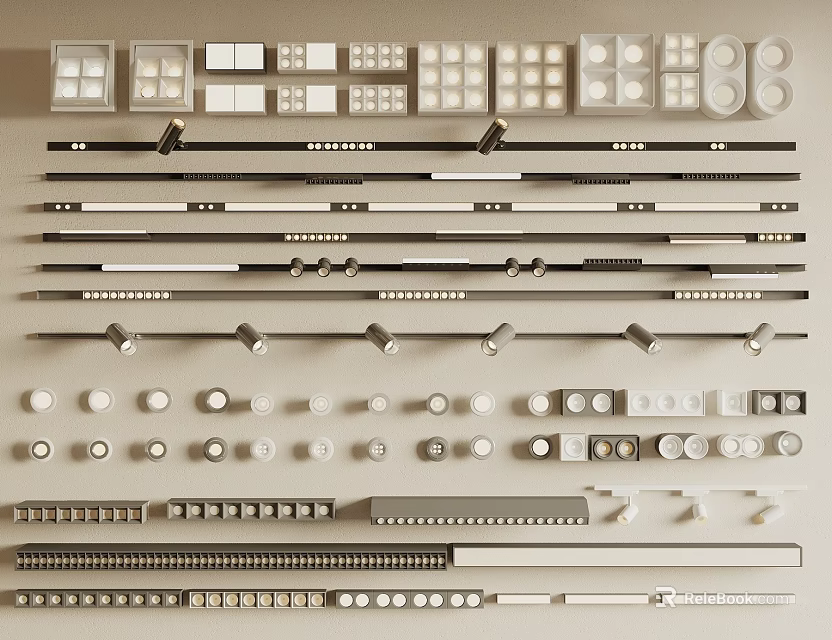 Various Modern Design Downlights and Spotlights With Different Sizes and Installation Accessories 3d model 