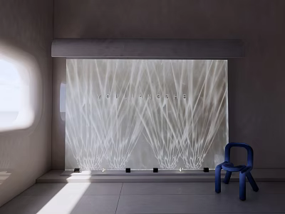 Contemporary Decorative Lighting with Linear Light Effects on Translucent Panel and Blue Chair 3d model