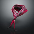 Red Silk Scarf With Intricate Pattern Folded On Dark Background Shiny Fabric 3d model