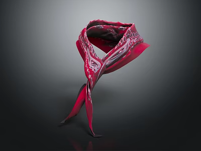 Red Silk Scarf With Intricate Pattern Folded On Dark Background Shiny Fabric 3d model